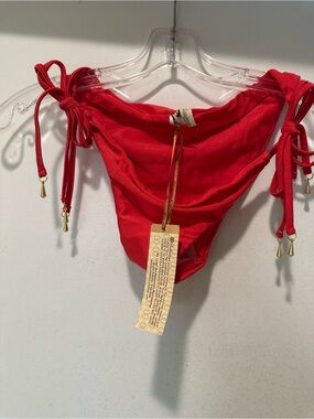 NWT Bellissima Red Bikini Bottom with Gold Tie Accent Size Large